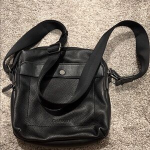 Calvin Klein Black Pebbled Vegan Leather Messenger Bag